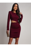 Dopasowana mini Sukienka z długim rękawem Charm bordowy