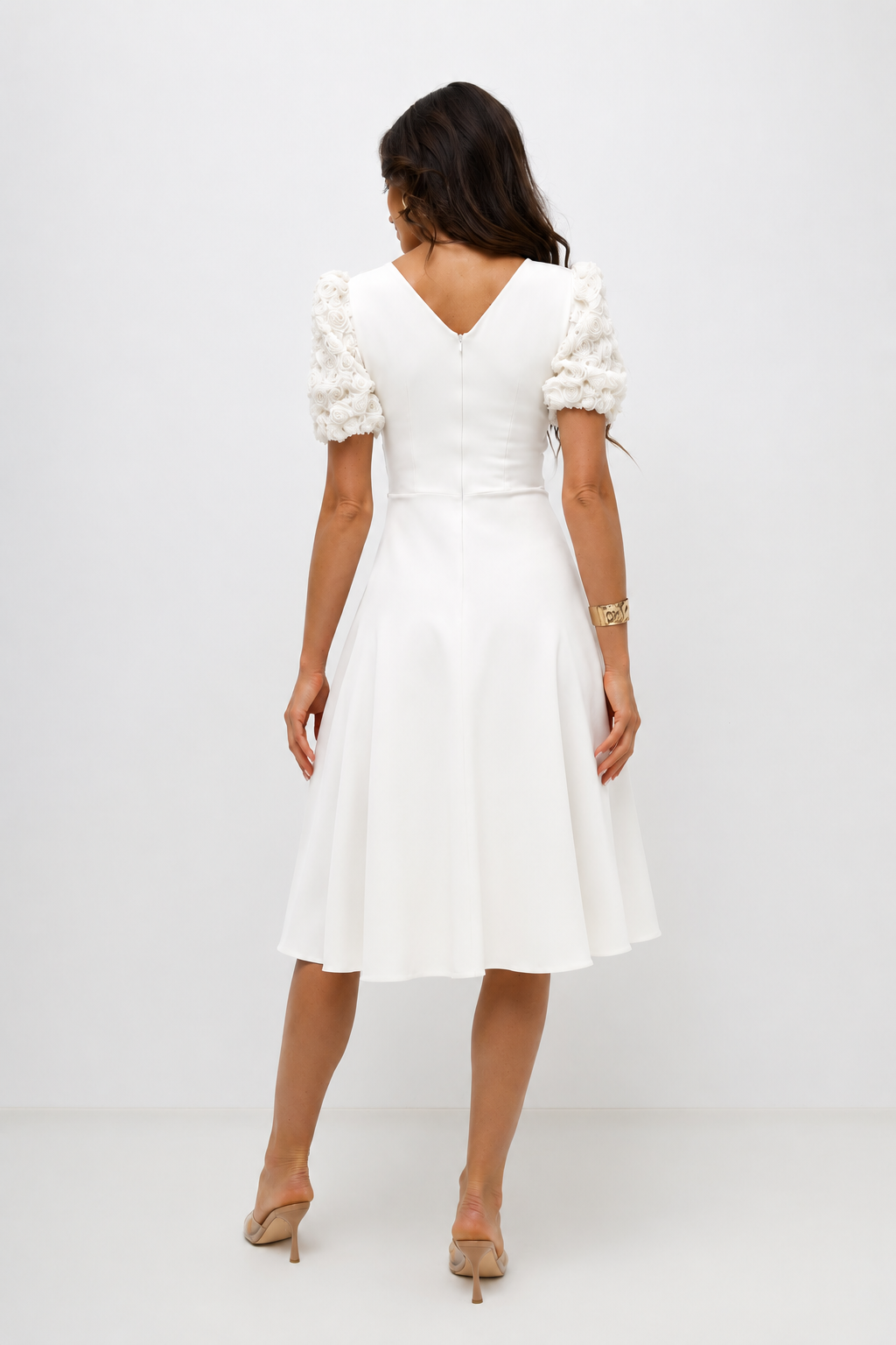 Elegancka midi Sukienka rozkloszowana Rosea ecru