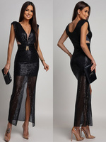 CEKINOWA SUKIENKA MAXI Z BIŻUTERYJNYM ZDOBIENIEM Zuzanna czarna