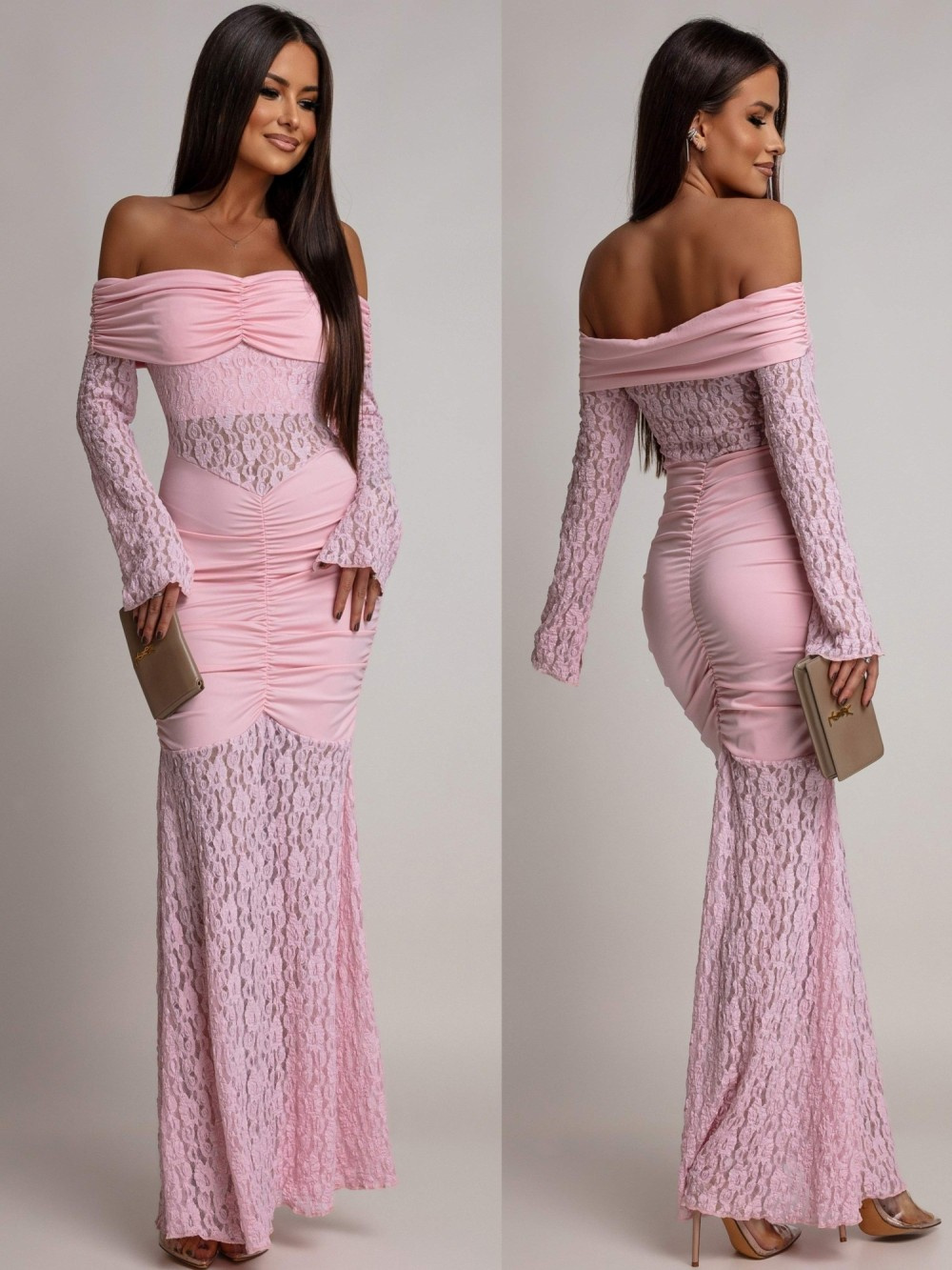 SUKIENKA MAXI HISZPANKA Z KORONKĄ Hannah rożowa