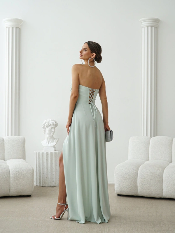 Elegancka Sukienka Maxi wieczorowa  Pola pistacja