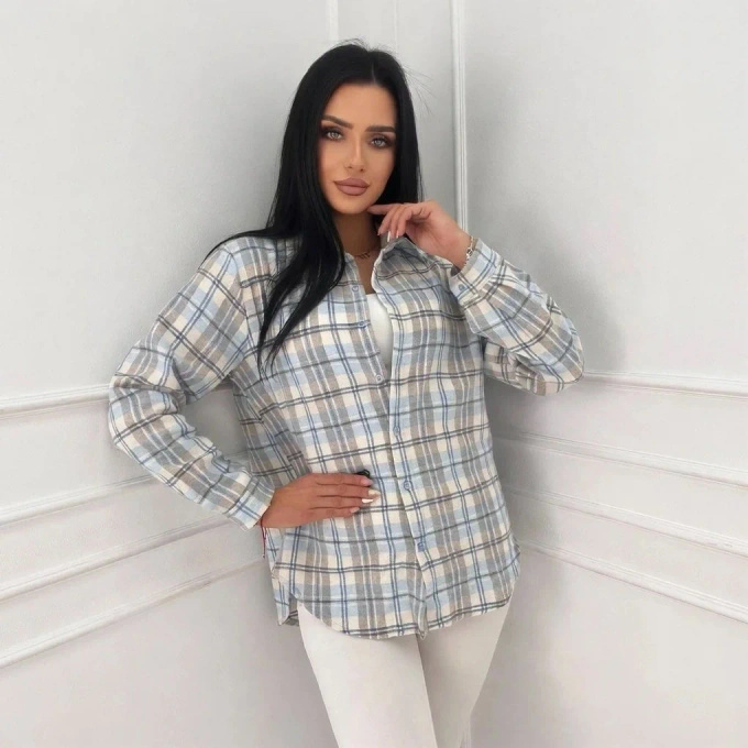 Koszula Damska w Kratę Oversize Długi Rękaw Elegancka Casualowa