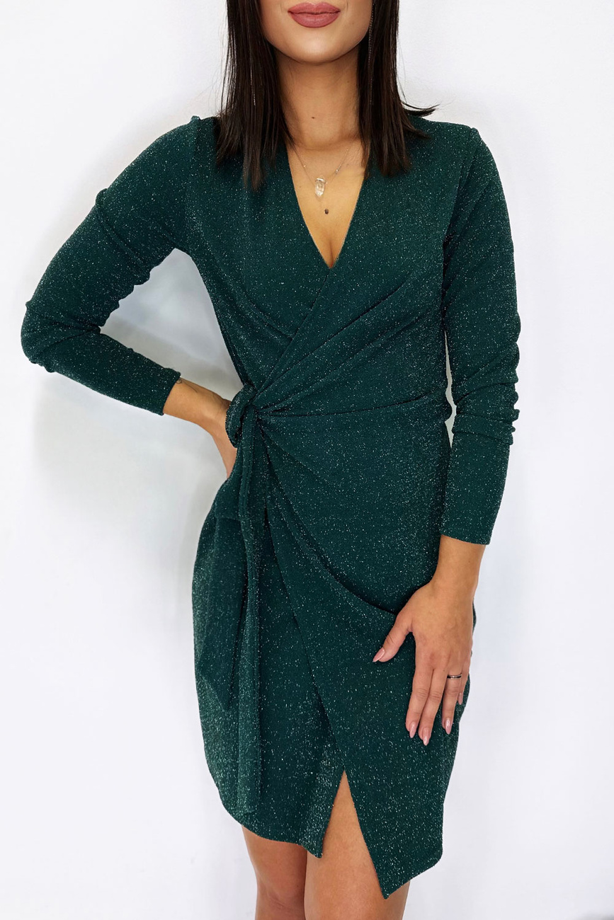 Połyskująca Zakładana  Isla Zielona Klasyczna Mini Sukienka Cekiny
