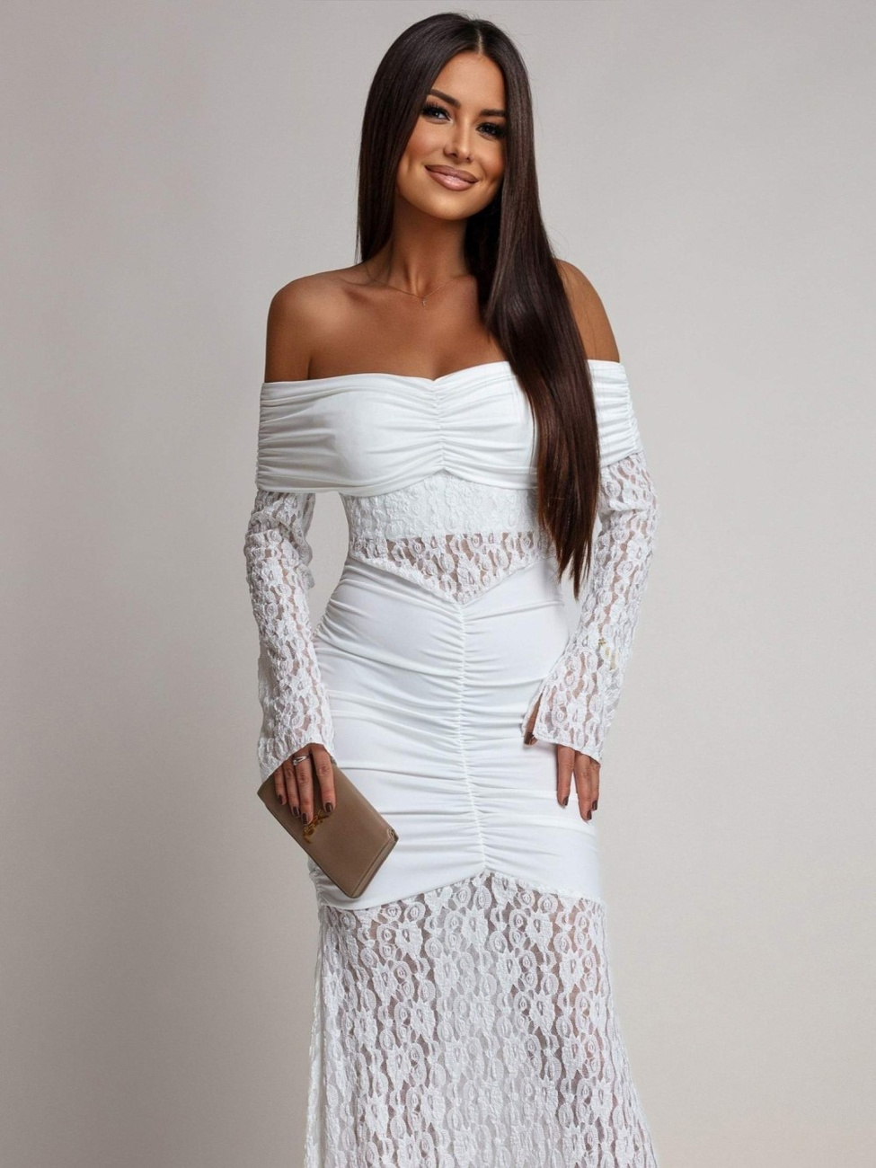 SUKIENKA MAXI HISZPANKA Z KORONKĄ Hannah biała