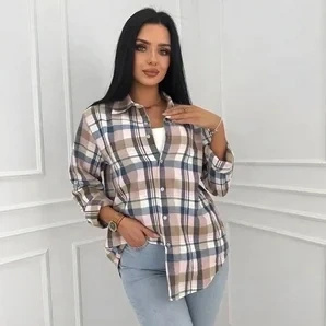 Koszula flanelowa damska w kratę oversize luźna casual