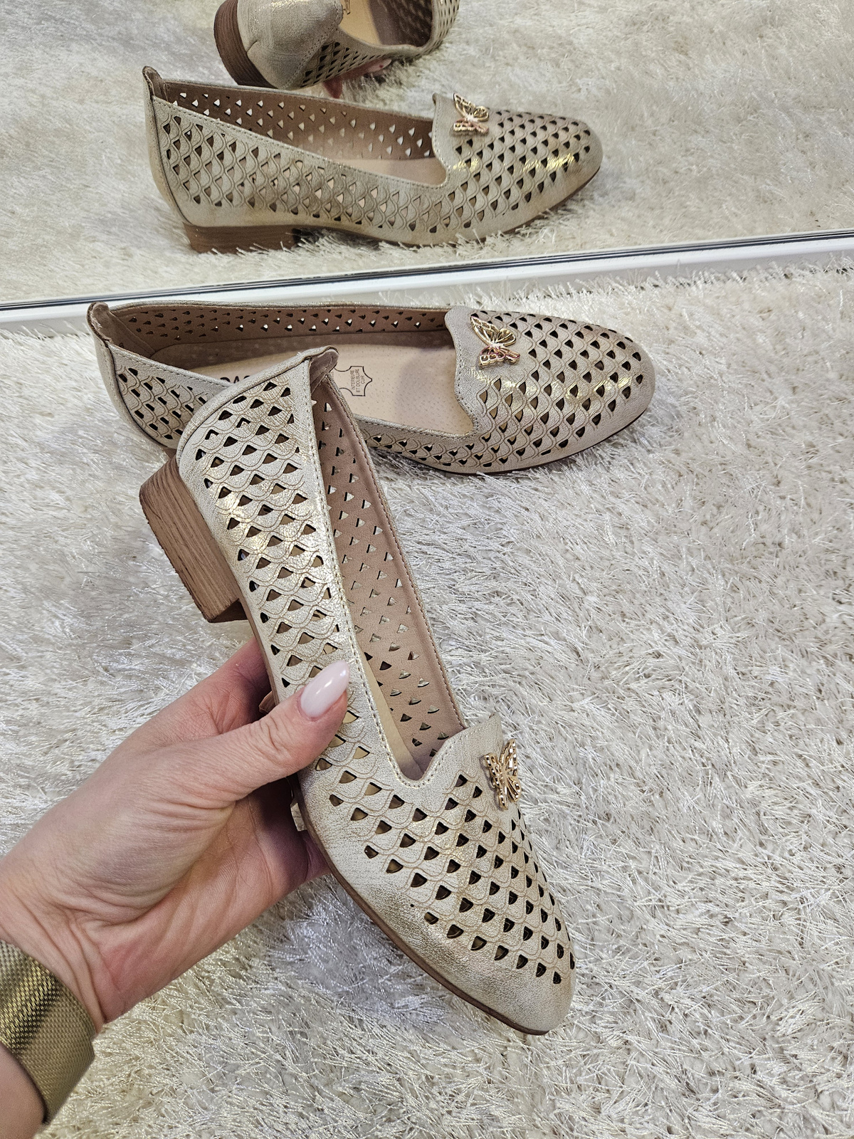 Złote damskie ażurowe baleriny  Marika 
