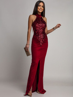 ELEGANCKA SUKIENKA MAXI Z CEKINAMI Iman BORDOWA