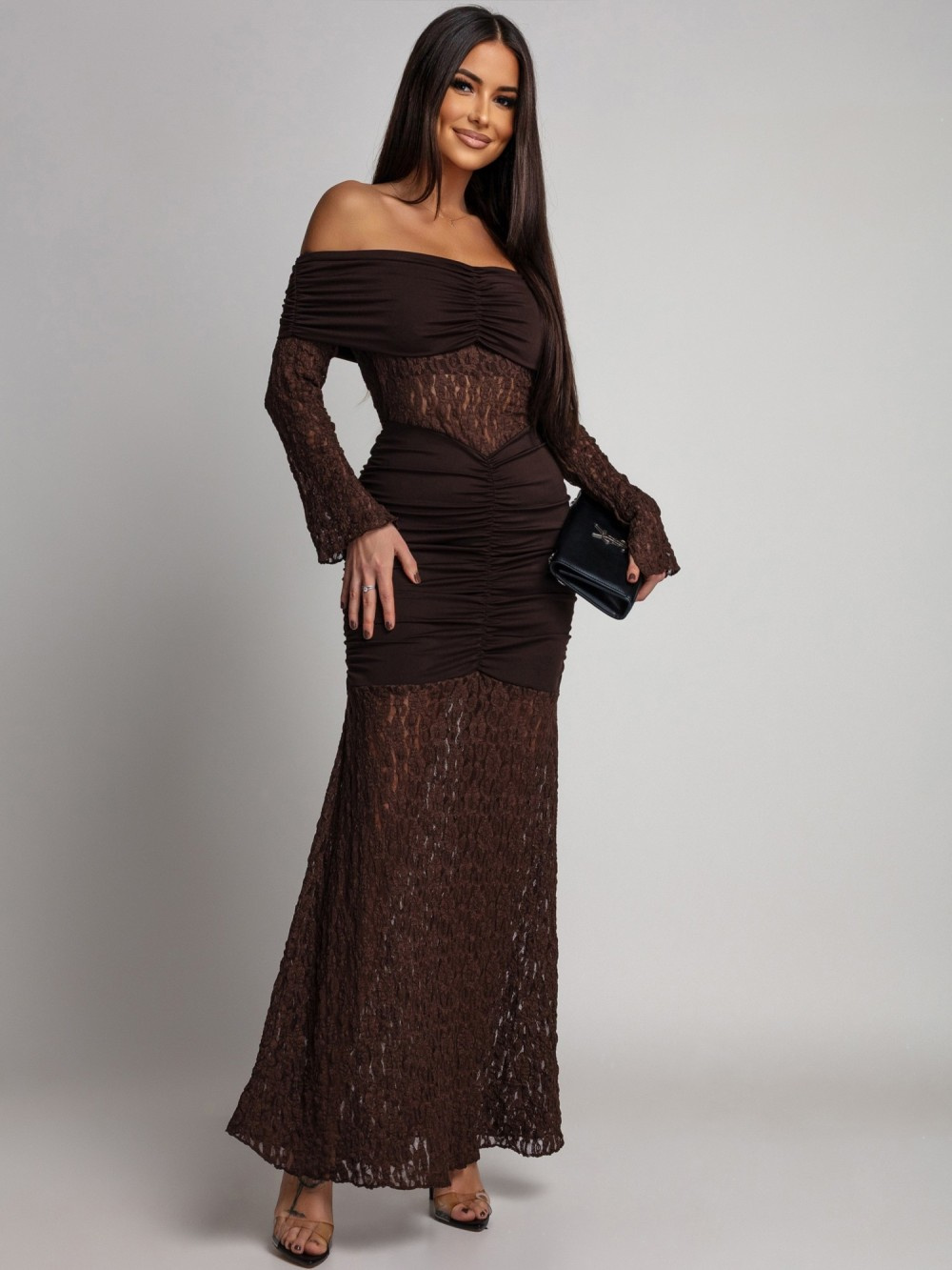 SUKIENKA MAXI HISZPANKA Z KORONKĄ Hannah czekoladowa