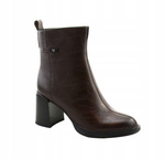 Botki damskie  skórzane na obcasie ocieplane  brązowe