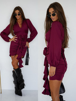 Elegancka Sukienka FLOWERS z długim rękawem bordowy