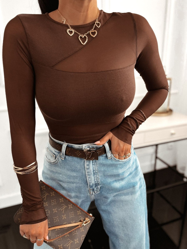 Elegancka wiskozowa bluzka z siateczką Gabriella czekoladowa