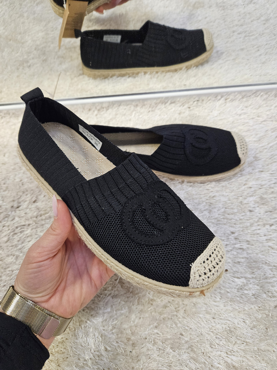 Damskie espadryle płaski obcas czarne 