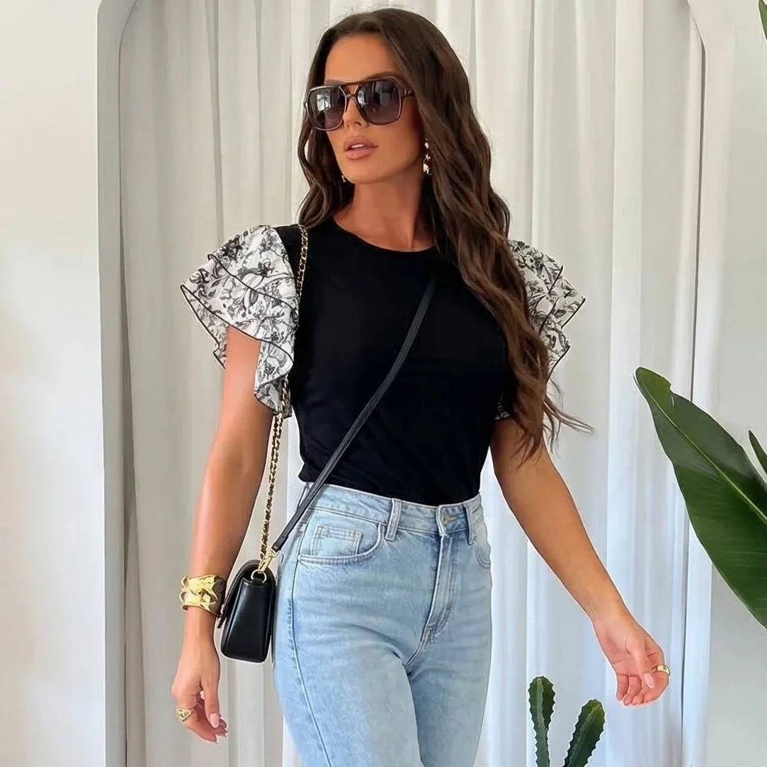 Bluzka damska z falbanami bawełniana elegancka do pracy casual