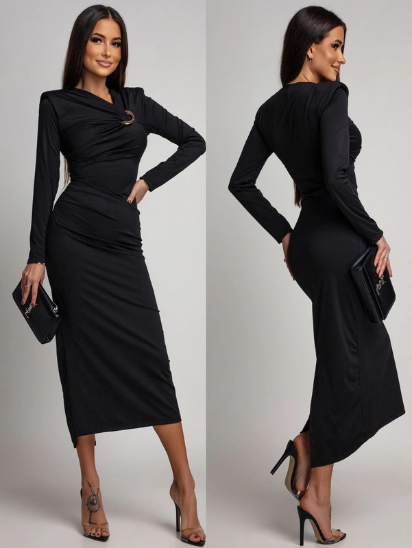 ELEGANCKA SUKIENKA MAXI  ZE ZDOBIENIEM Daisy  czarna