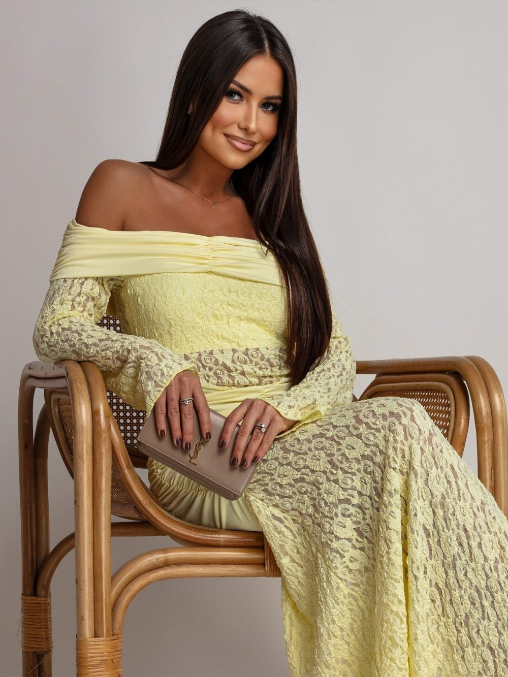 SUKIENKA MAXI HISZPANKA Z KORONKĄ Hannah żółta