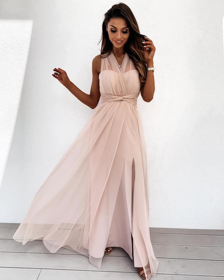 Elegancka Tiulowa  MAXI Sukienka ślubna- biały