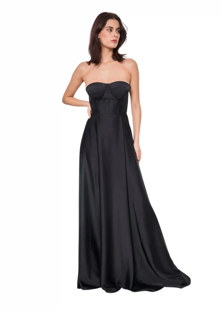 Elegancka  MAXI Sukienka satynowa EMMA - czarna
