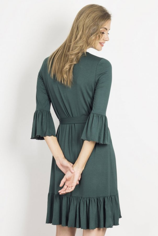  Shira Zielona Mini Sukienka Rozkloszowana Z Falbaną Do Pracy
