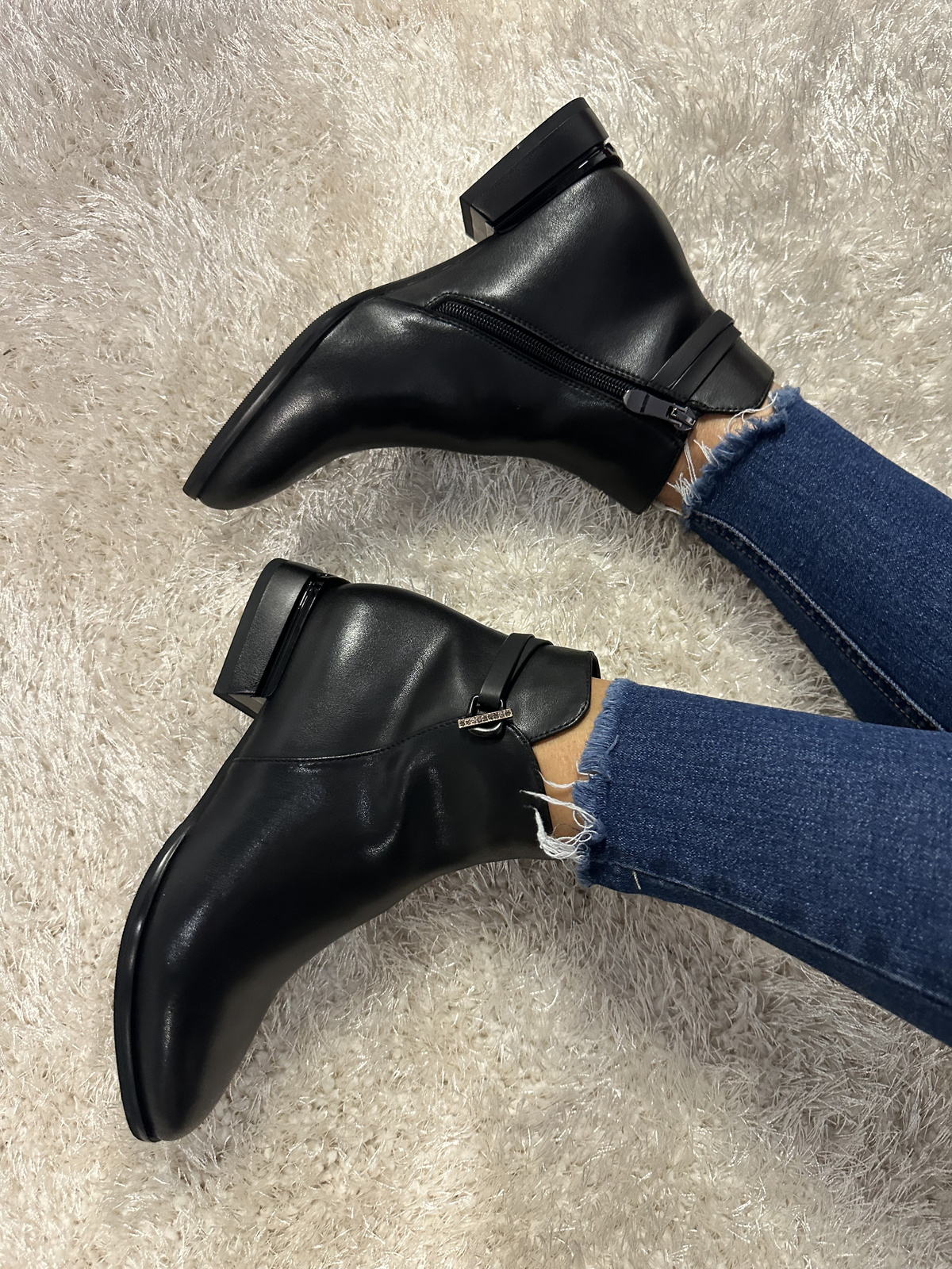 Klasyczne Botki damskie ocieplane ze skóry naturalnej czarne