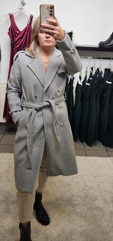 Klasyczne Wiązany Płaszcz Damski Coco - szary