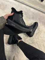Botki damskie sneakersy ocieplane ze skóry naturalnej czarne