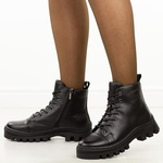 Botki damskie Czarne skórzane trzewiki ocieplane trapery - czarne