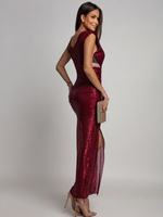 CEKINOWA SUKIENKA MAXI Z BIŻUTERYJNYM ZDOBIENIEM Zuzanna bordowa