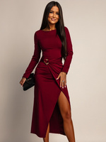 ELEGANCKA SUKIENKA MIDI ZE ZDOBIENIEM Ananya  bordowy
