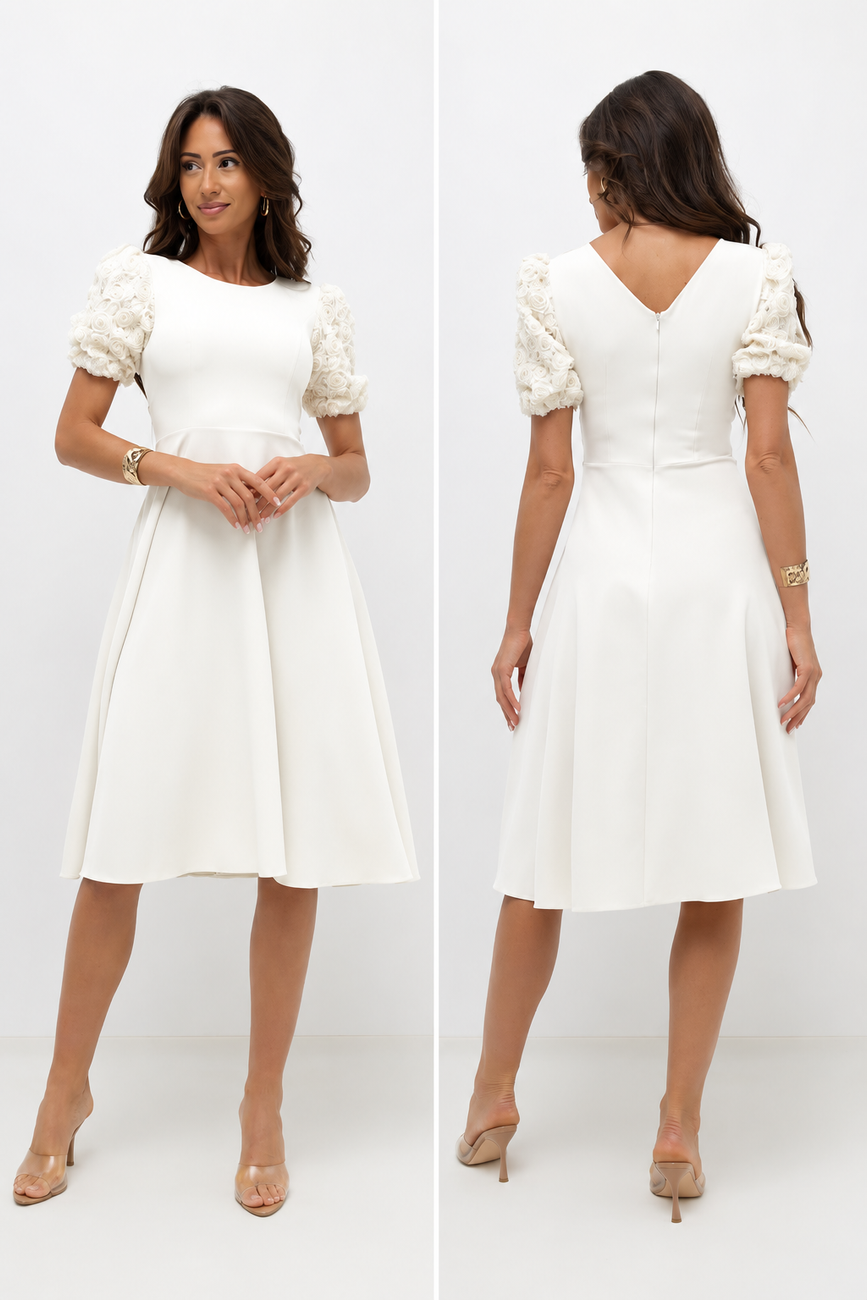 Elegancka midi Sukienka rozkloszowana Rosea ecru