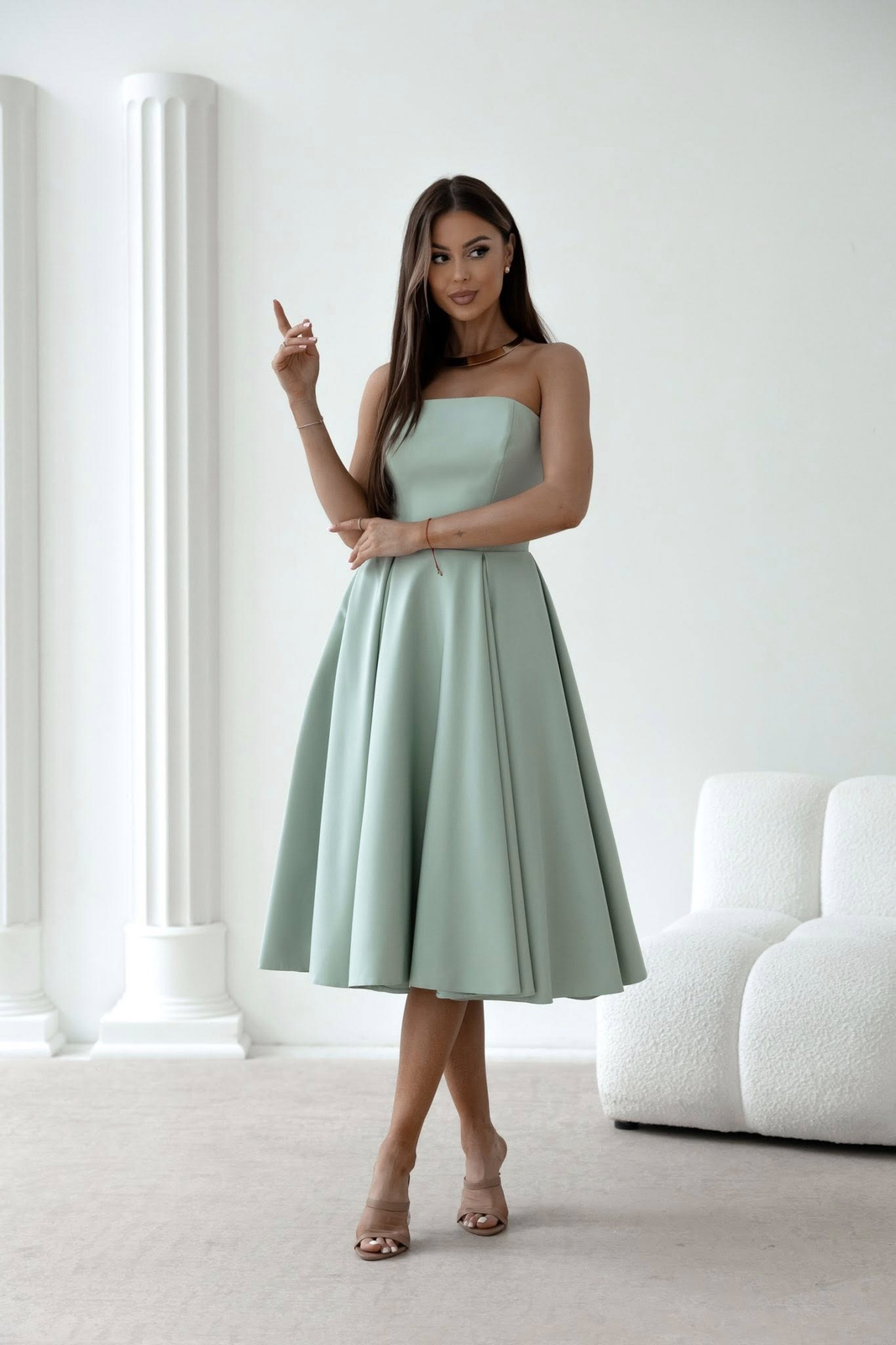 Elegancka gorsetowa midi Sukienka Anabel miętowa