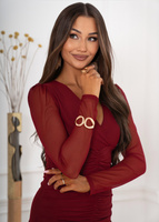 Elegancka Midi Sukienka dopasowana Classy bordowa