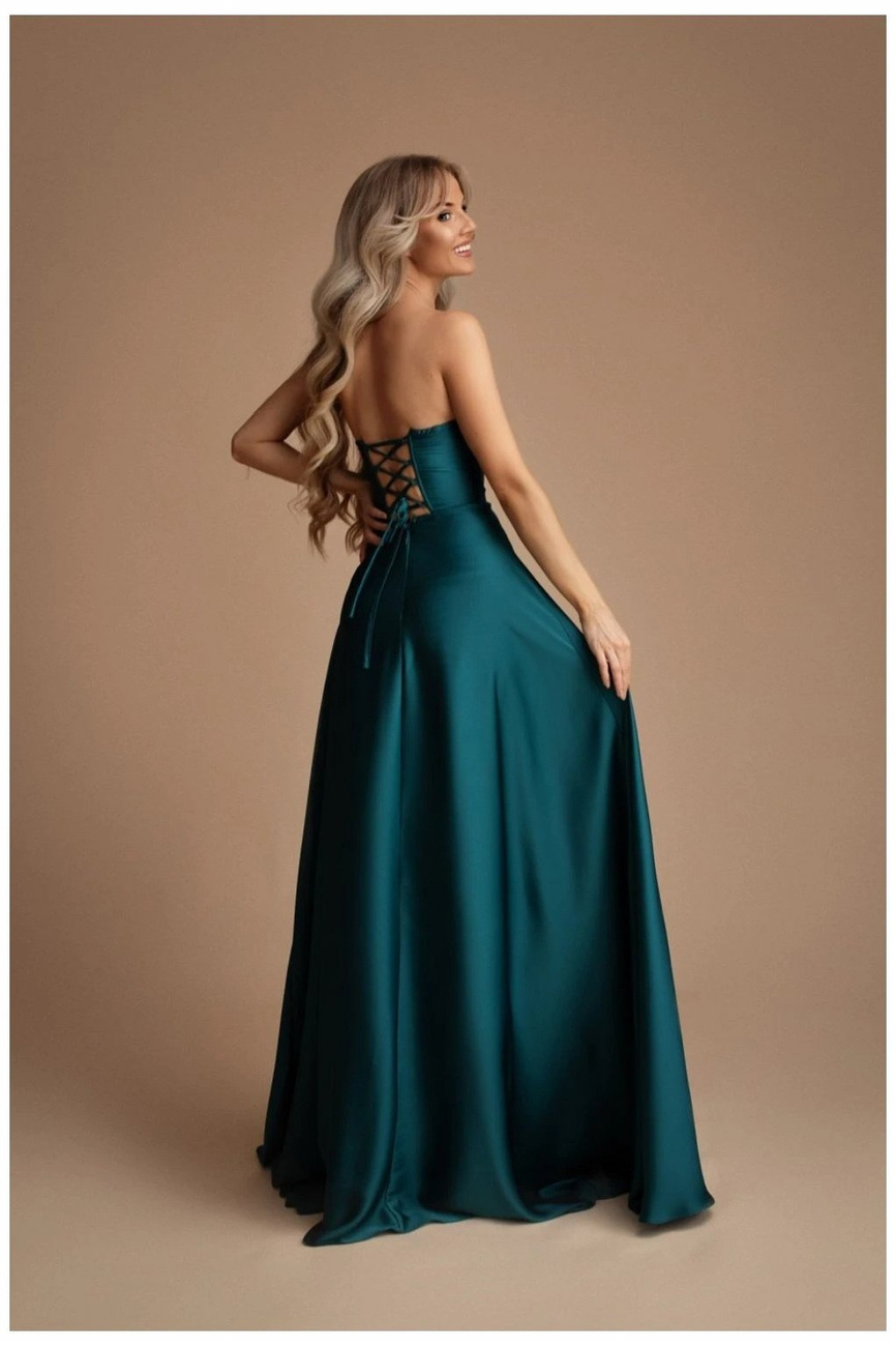 Elegancka MAXI Sukienka satynowa EMMA - petrol