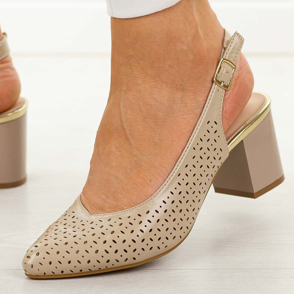 Eleganckie beżowe ażurowe czółenka damskie 