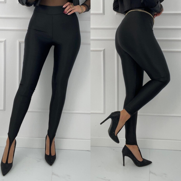 Modelujące legginsy czarne z pętlą na palec wysoki stan