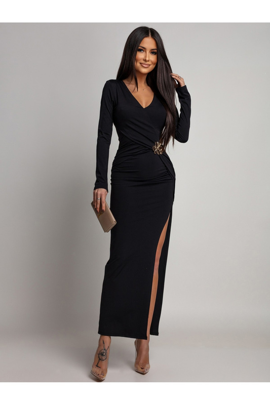 ELEGANCKA SUKIENKA MAXI Z BIŻUTERYJNYM ZDOBIENIEM ELVI  CZARNA