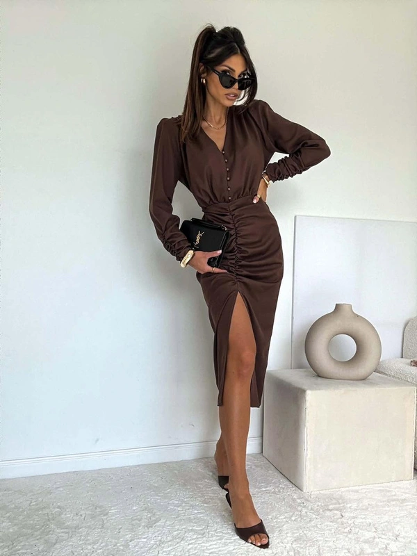 Elegancka midi SUKIENKA VENEZIA czekoladowa