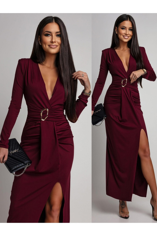 ELEGANCKA DOPASOWANA SUKIENKA MAXI Ava bordowa