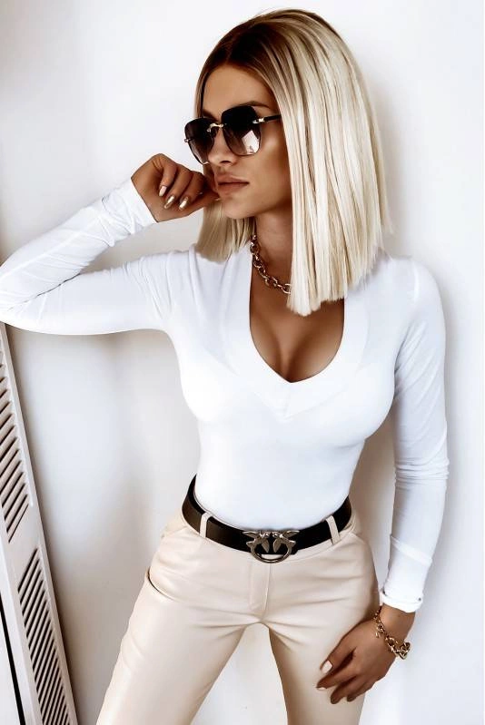 Biała Damska Bluzka z Dekoltem V