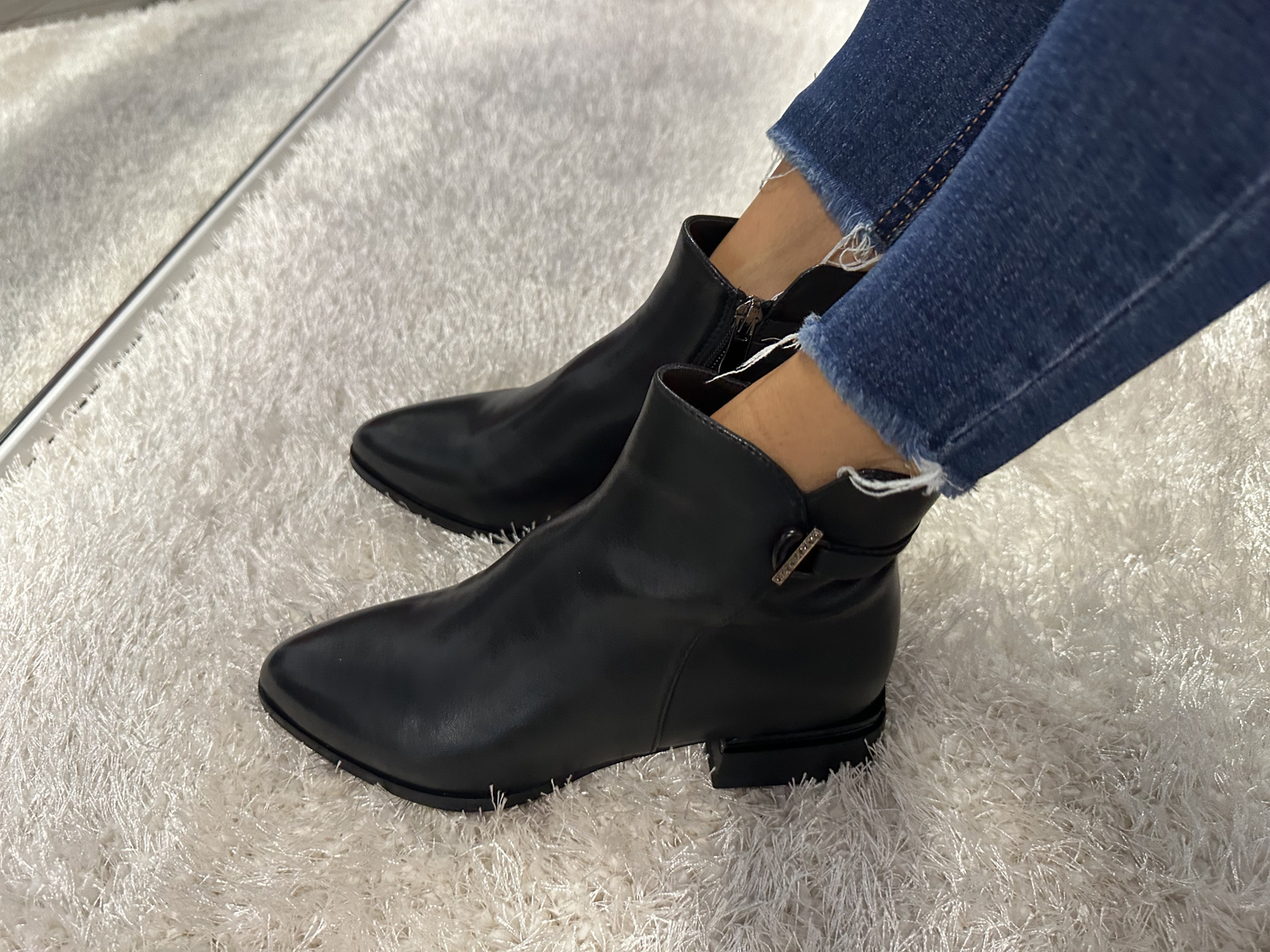 Klasyczne Botki damskie ocieplane ze skóry naturalnej czarne