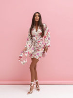 Elegancka Sukienka FLOWERS z długim rękawem kwiaty