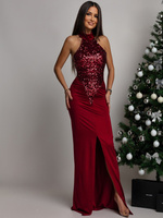 ELEGANCKA SUKIENKA MAXI Z CEKINAMI Iman BORDOWA