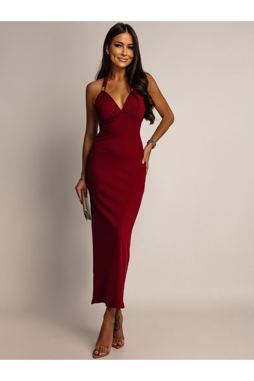 PRĄŻKOWANA SUKIENKA MIDI KAMILA bordowa