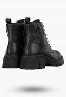 Botki damskie ze skóry naturalnej wysokie sznurowane na klocku czarne