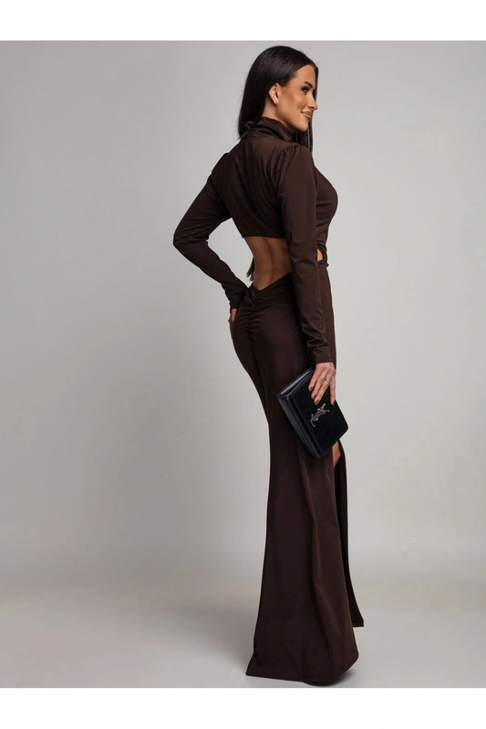 ELEGANCKA SUKIENKA MAXI Z Wycięciem Vella  czekoaldowa