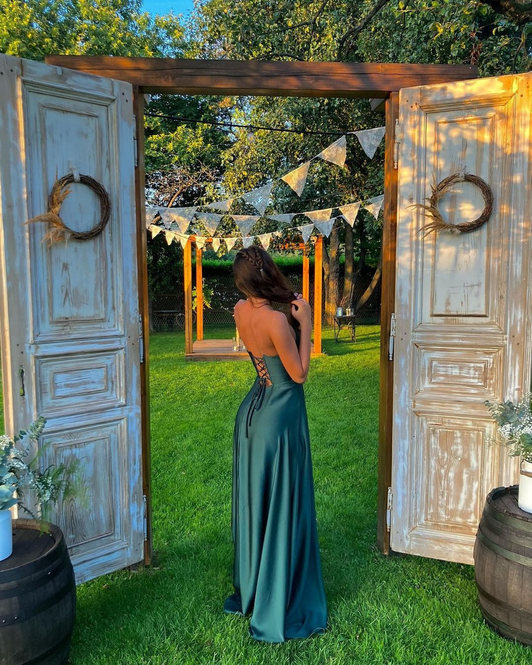 Elegancka MAXI Sukienka satynowa EMMA - petrol