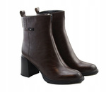 Botki damskie  skórzane na obcasie ocieplane  brązowe