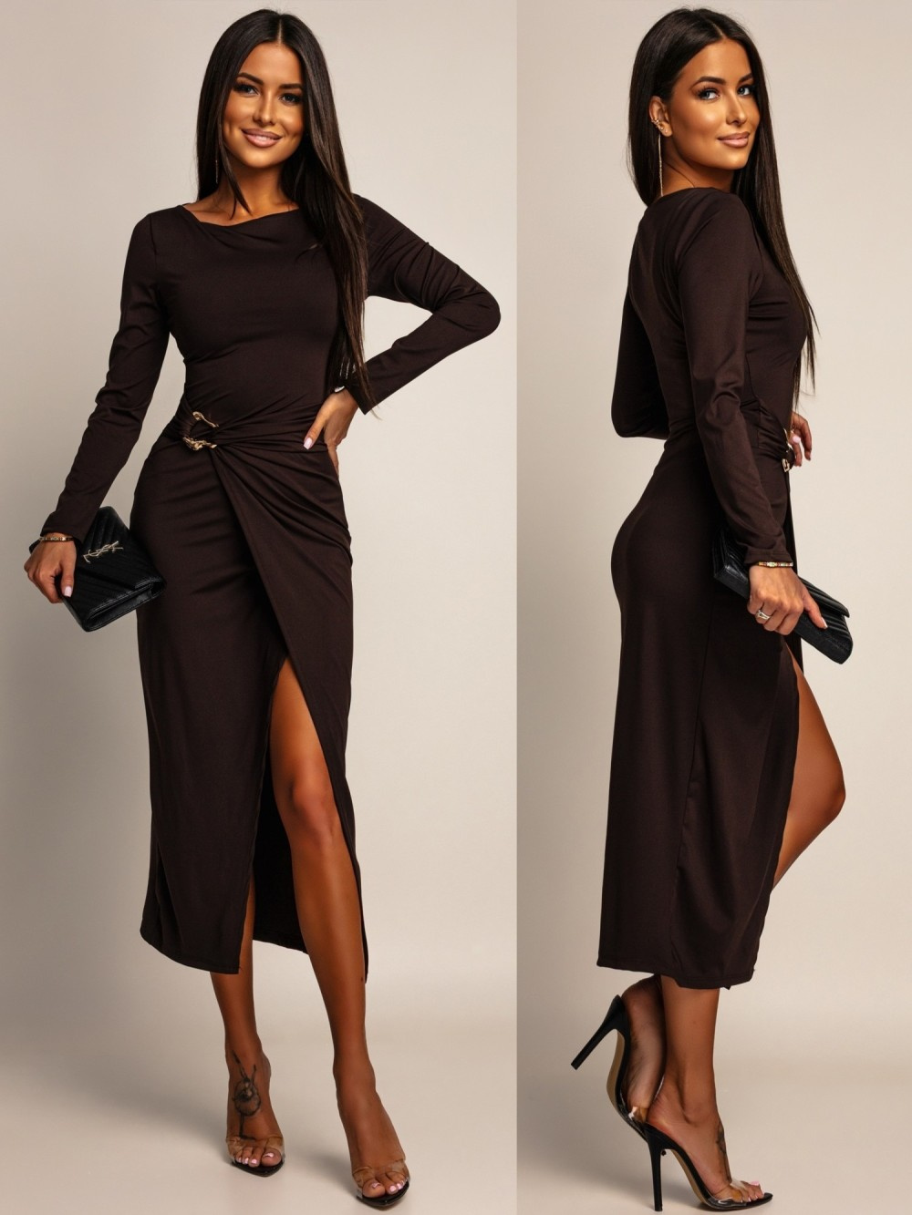 ELEGANCKA SUKIENKA MIDI ZE ZDOBIENIEM Ananya  czarna