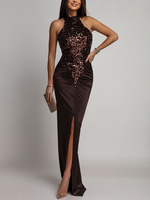 ELEGANCKA SUKIENKA MAXI Z CEKINAMI Iman BRĄZOWA