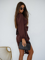 Elegancka Sukienka FLOWERS z długim rękawem czekoladowy