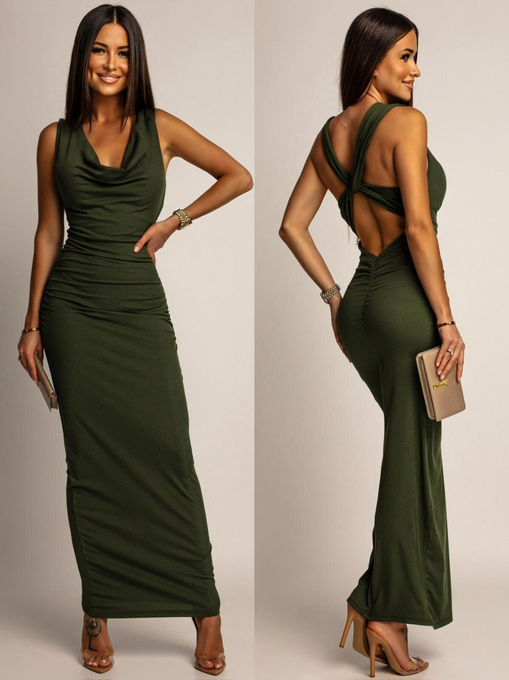 PRĄŻKOWANA SUKIENKA MAXI RENNE khaki